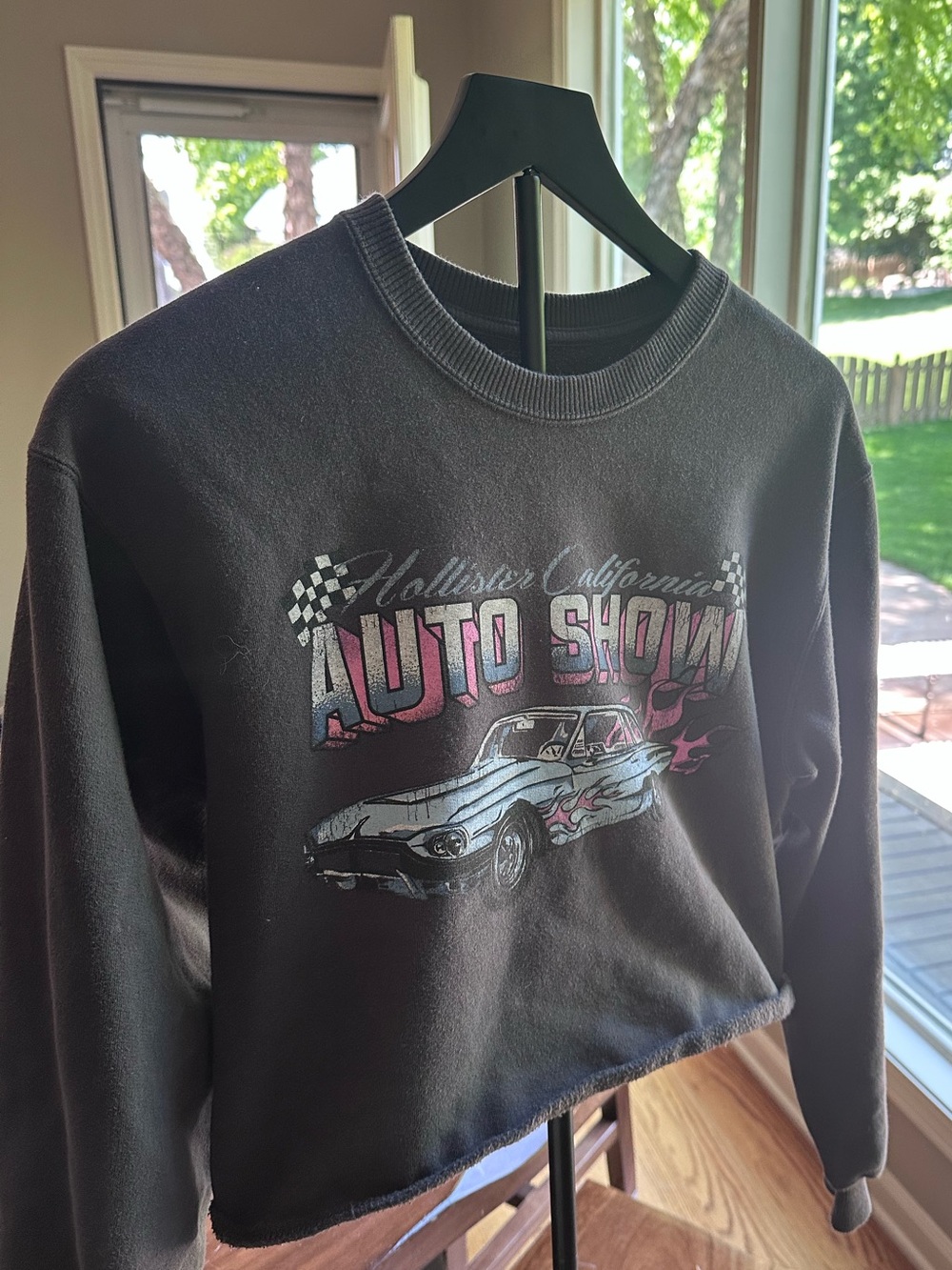 Hollister Auto Show Cropped Sweatshirt Womens Small Y2K Racing Graphic
